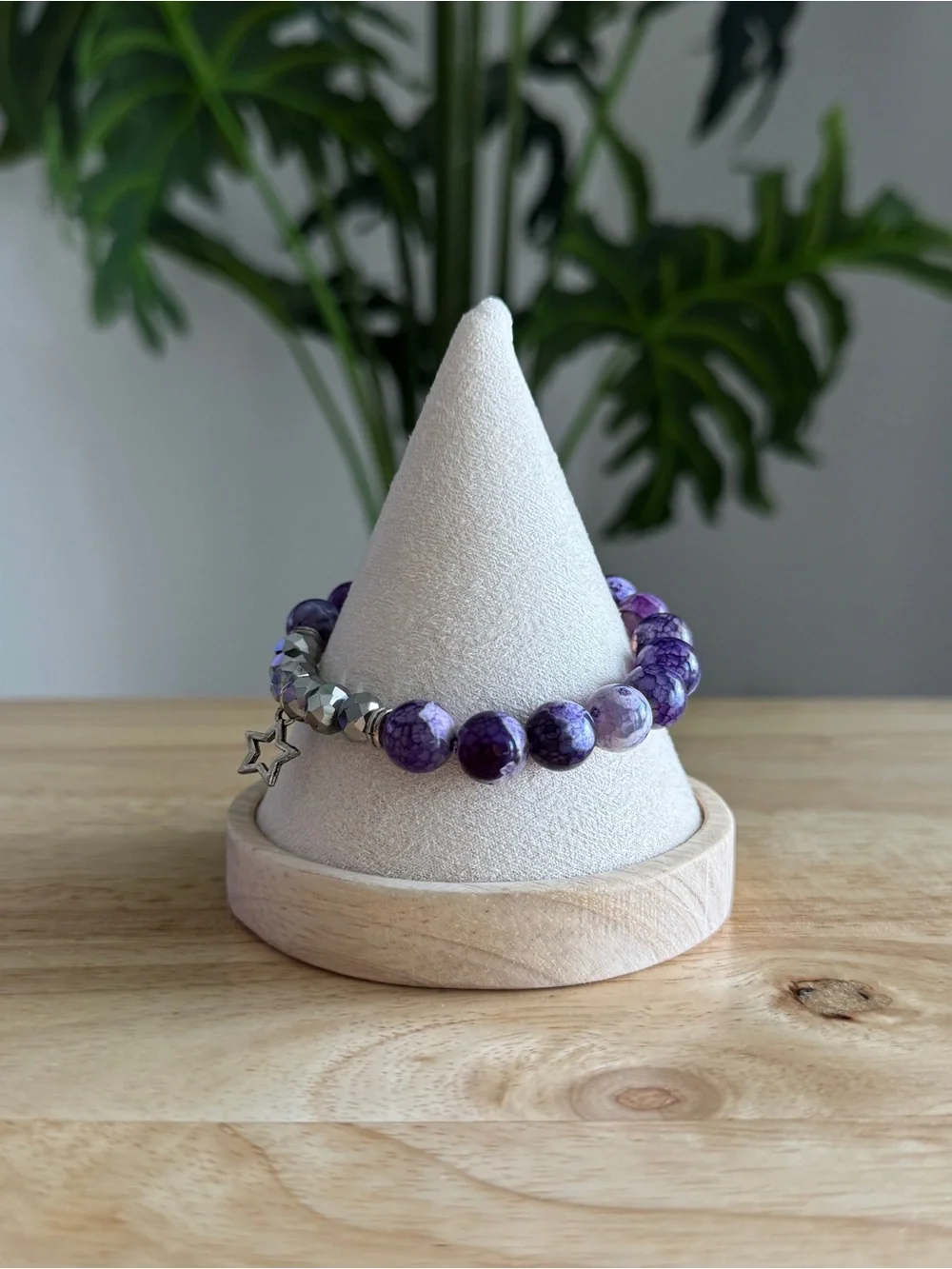 Purple Marbled Beaded Stretch Bracelet w/ Silver Star Charm | Ryze Party